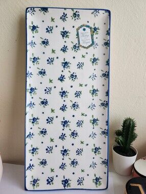 Floral Ceramic Tray in Blue and Green